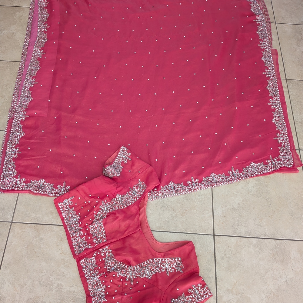 Elegant Pink Embroidered Saree